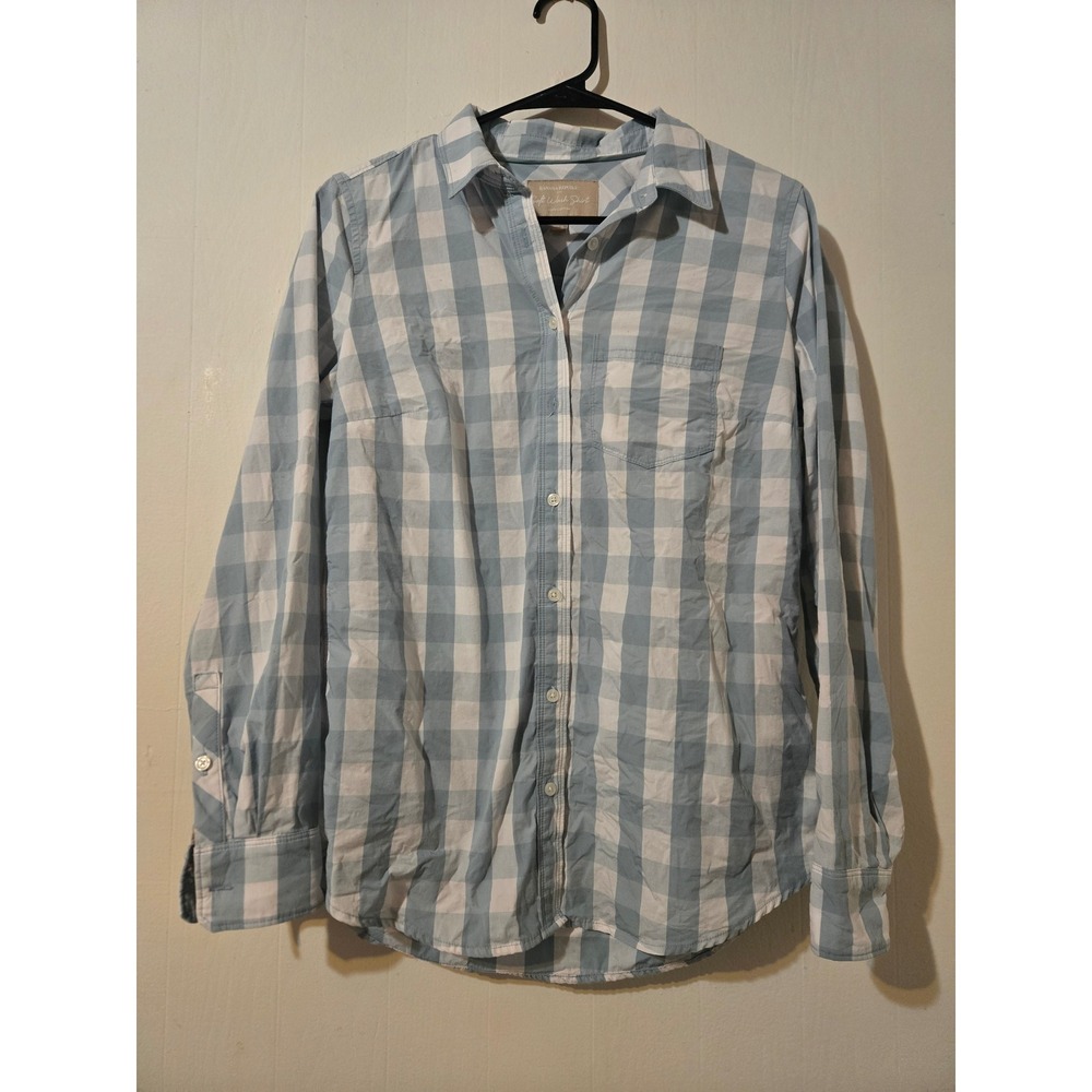 Banana Republic Soft Wash Shirt Womens Small Blue White Gingham Cotton Button Up